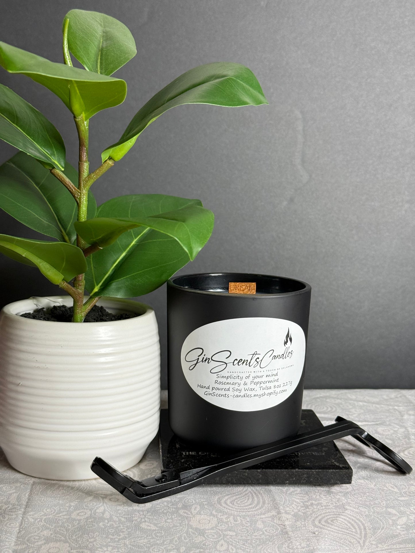 8 oz elegance candle vessel with embroidered wick of your choice *Mom, Hope, Dream, or a cotton wick.