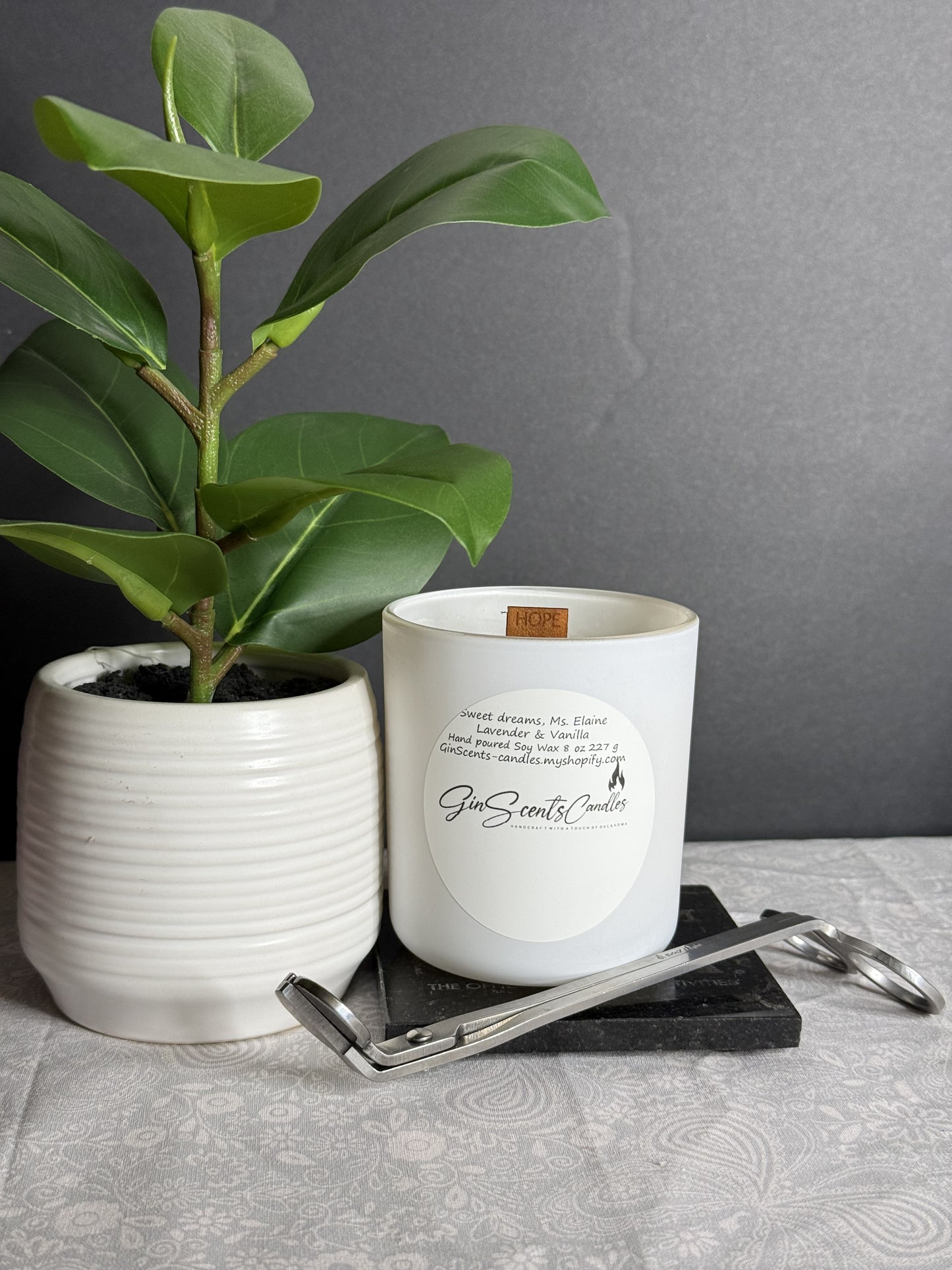 8 oz elegance candle vessel with embroidered wick of your choice *Mom, Hope, Dream, or a cotton wick.