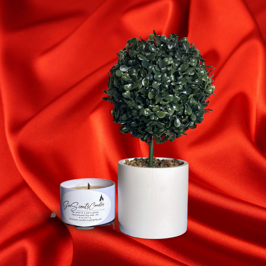 8 oz round travel tin candle with a wooden or cotton wick.